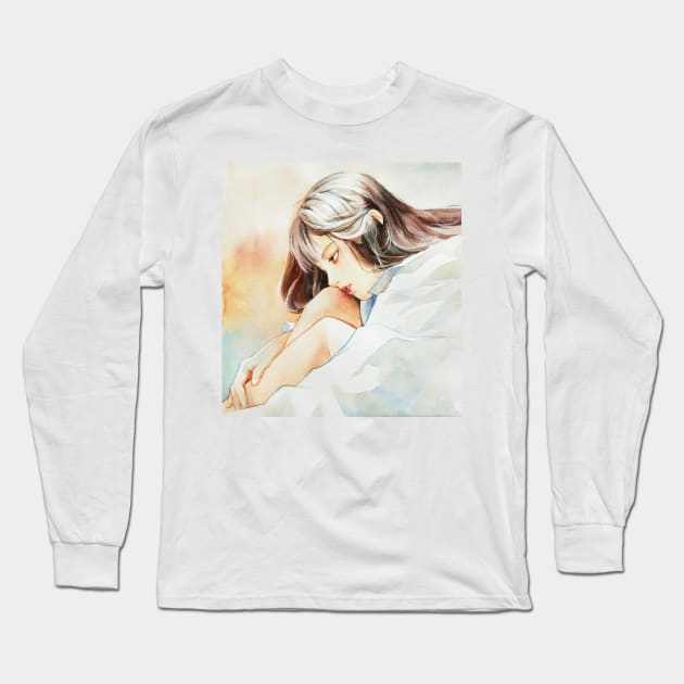 Girl Thinking Long Sleeve T-Shirt by yunzhen_ho